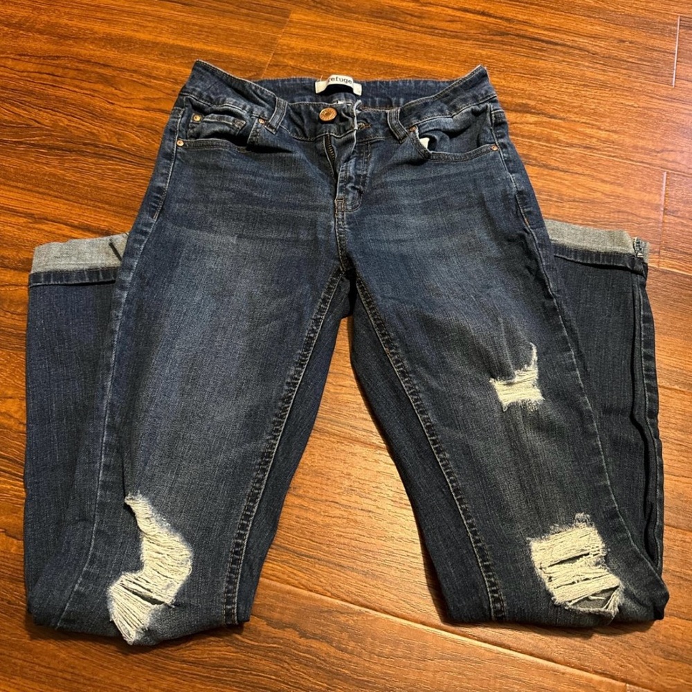 Refuge Blue Boyfriend Jeans with Distressed Details